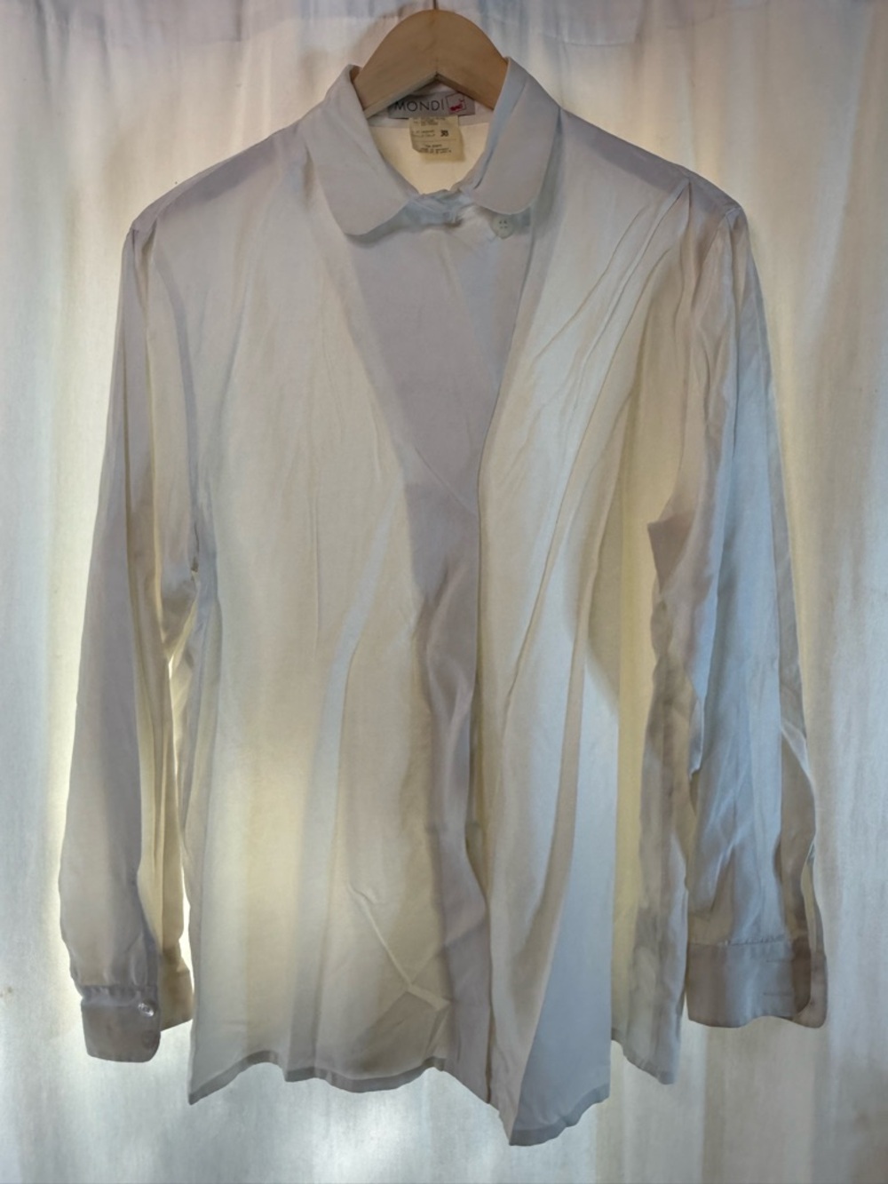 Mondi Sheer White Long-Sleeve Collared Blouse